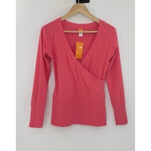 NWT Lucy Activewear Coral Pink V Neck Faux Wrap  Fitted Shirt XS Athleisure Boho